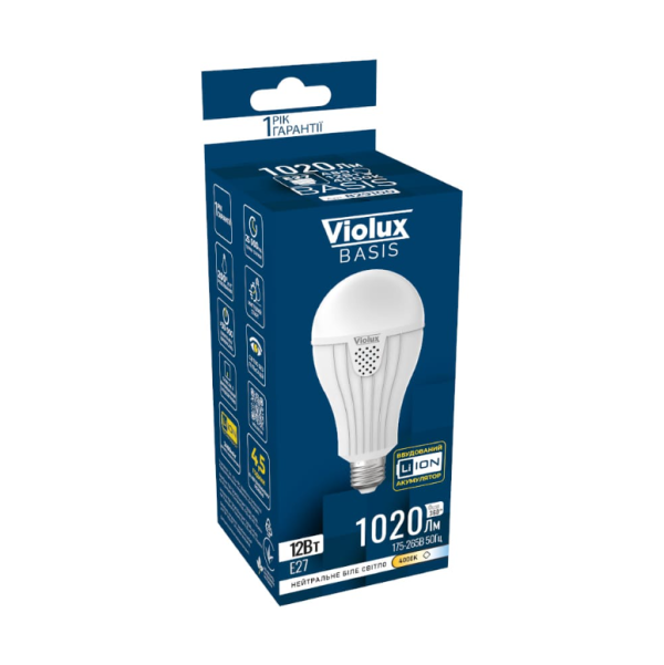 Лампа акумуляторна Led Violux Basis A80 12W E27 4000K 230V 78х165mm