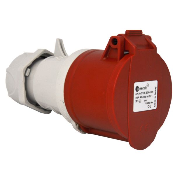 Розетка силова каучук TP electric переносна 32А-4 (3Р+РЕ) IP44 сірий червоний