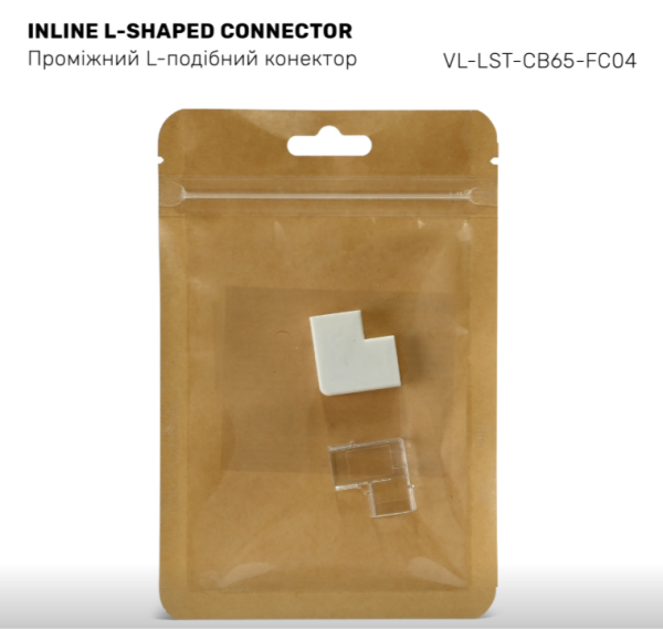 Конектор проміжний L-подібний для LED стрічки Videx vl-lst-cb65-fc04