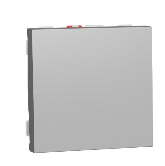 Выключатель 1-клавишный кнопочный схема 1, 10А, 2 модуля Schneider Electric Unica New алюминий
