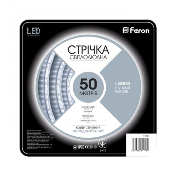 Светодиодная лента 50м 12V SMD5050 60 на метр IP20 Feron SANAN LS606 белый