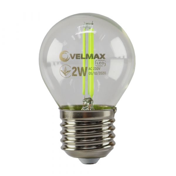 Лампа свiтлодiодна 2W E27 Velmax V-Filament-G45 зелена