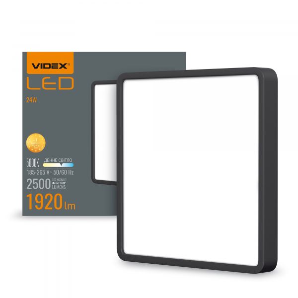 Світильник накладний квадрат VIDEX 24W 5000K Black  LED