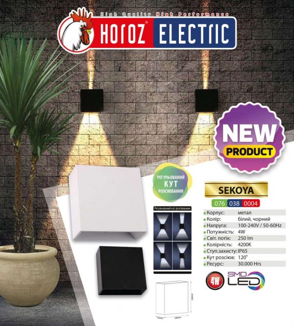 Світильник фасадний Horoz SEKOYA 4W 4200K чорний