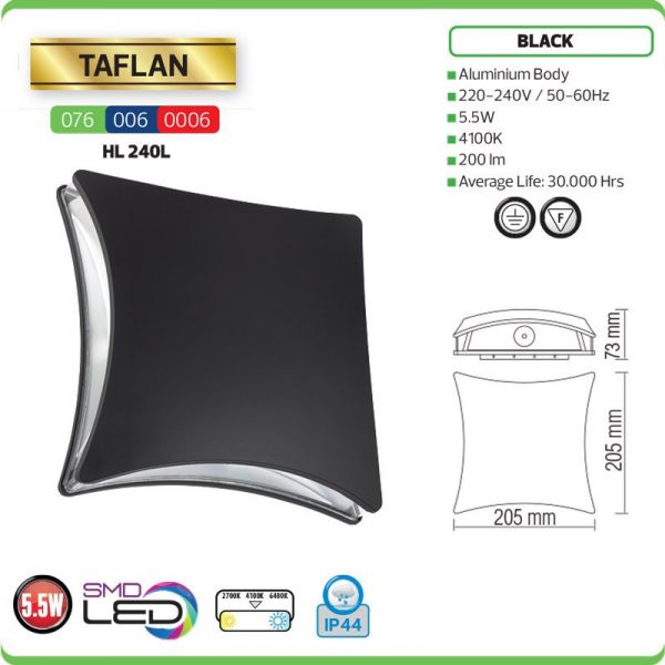 Светильник фасадный 5,5W 4100K черный Horoz TAFLAN