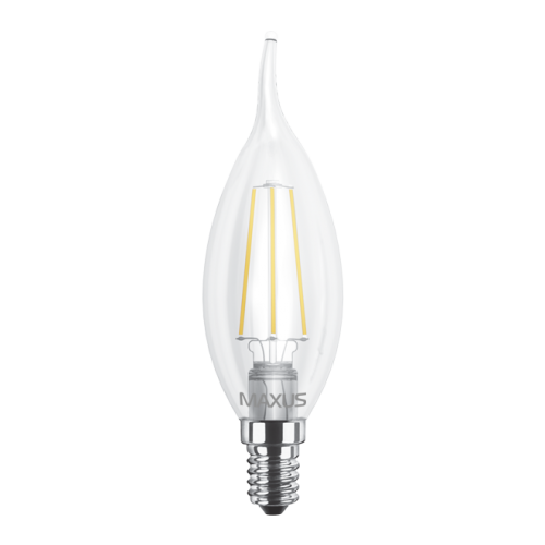 Світлодіодна LED лампа MAXUS свічка на вітрі (филамент) C37 TL, 4W тепле світло E14 (1-LED-539)