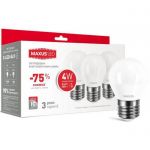 Світлодіодна LED лампа (набір 3 шт) MAXUS G45 F 4W тепле світло 220V E27 (3-LED-549)