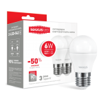 Світлодіодна LED лампа (набір 2 шт) MAXUS G45 6W тепле світло 220V E27 (2-LED-541)