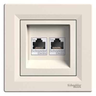 Розетка компьютерная RJ45, кат.5е, UTP двойная кремовая Asfora Schneider Electric EPH4400123