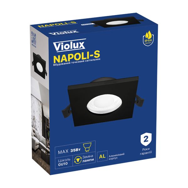 Світильник точковий вбудований Violux Napoli-S 35W GU10 220V IP44 квадрат чорний