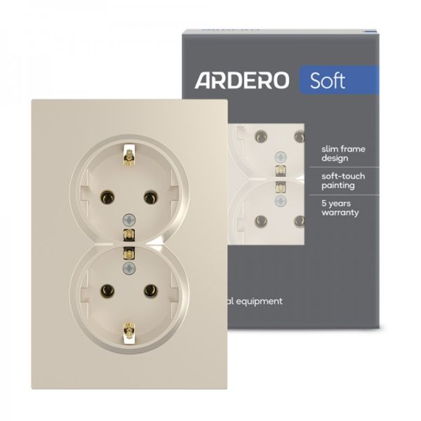 Розетка двойная с заземлением Ardero Soft механизм 16А ER122-C шампань