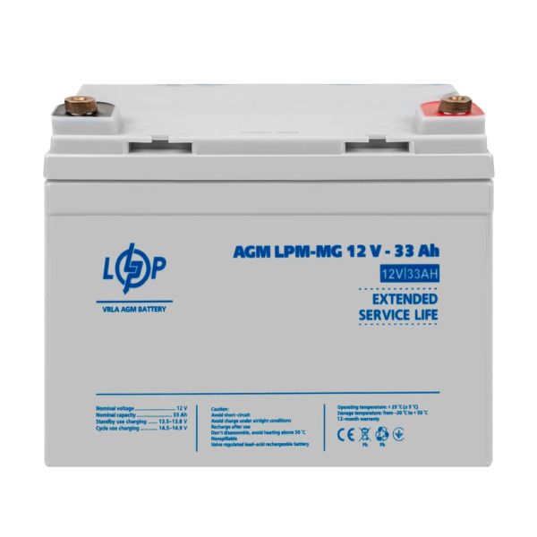 Аккумулятор мультигелевый AGM LP LogicPower LPM-MG 12V - 33Ah + справа