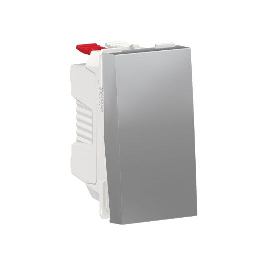 Выключатель 1-клавишный кнопочный схема 1, 10А, 1 модуль Schneider Electric Unica New алюминий