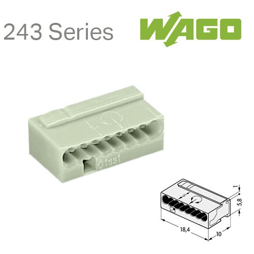 243-208 Мікро-Клема WAGO для розподіл. коробок, 8-контактн, т.-сіра