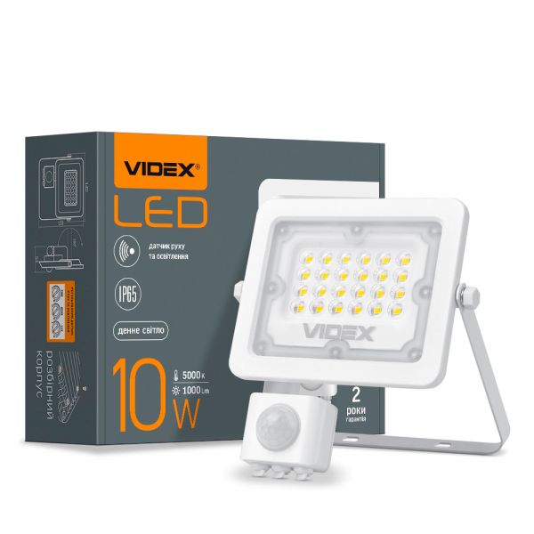 LED прожектор VIDEX F2e 10W 5000K с датчиком движения и освещения
