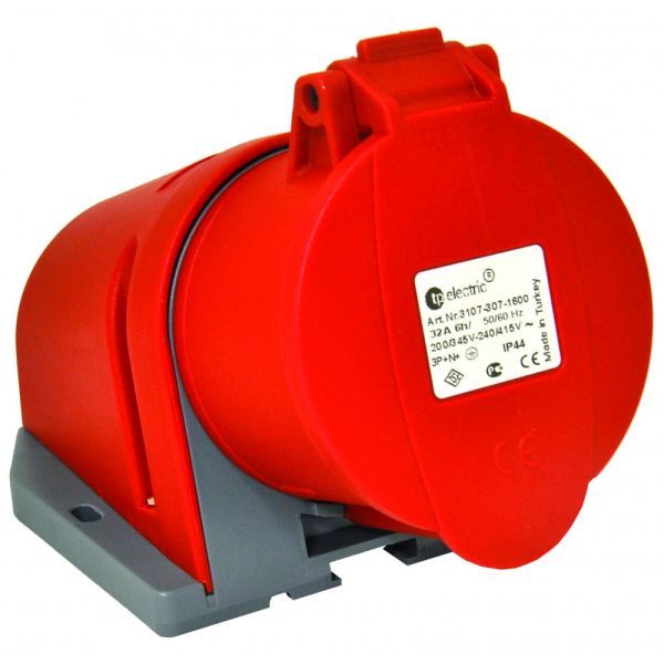 Розетка силовая каучук TP electric настенная 16А-5 (3Р+N+РЕ) IP44 серый красный