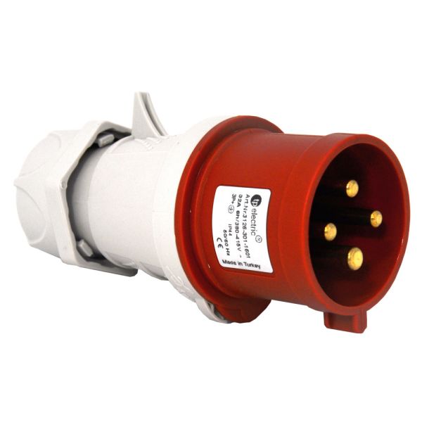 Вилка силова каучук TP electric переносна 32А-4 (3Р+РЕ) IP44 сірий червоний