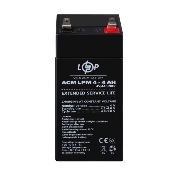Аккумулятор свинцово-кислотный AGM LP LogicPower LPM 4V - 4Ah