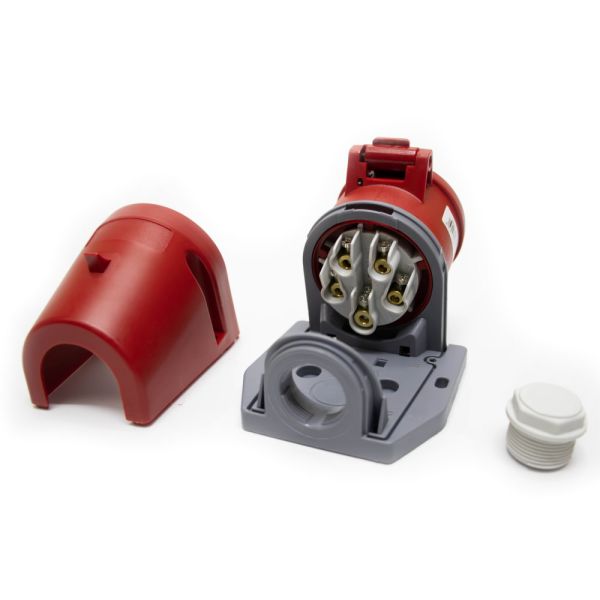 Розетка силовая каучук TP electric настенная 16А-5 (3Р+N+РЕ) IP44 серый красный