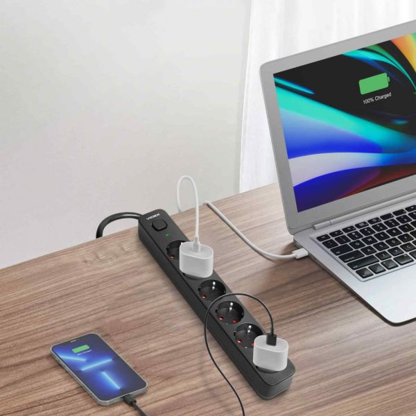 Мережевий подовжувач VIDEX ONCORD з/з 5п 3м (3x1.5мм) з кнопкою Black
