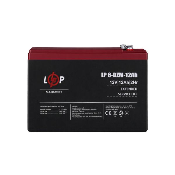 Аккумулятор тяговый свинцово-кислотный AGM LP LogicPower LP6-DZM-12Ah под болт М5