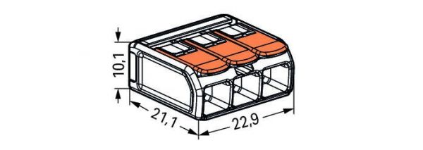 221-613 Клема WAGO 3 контакта 0,5-6 мм2 самозажимна прозора (41А)