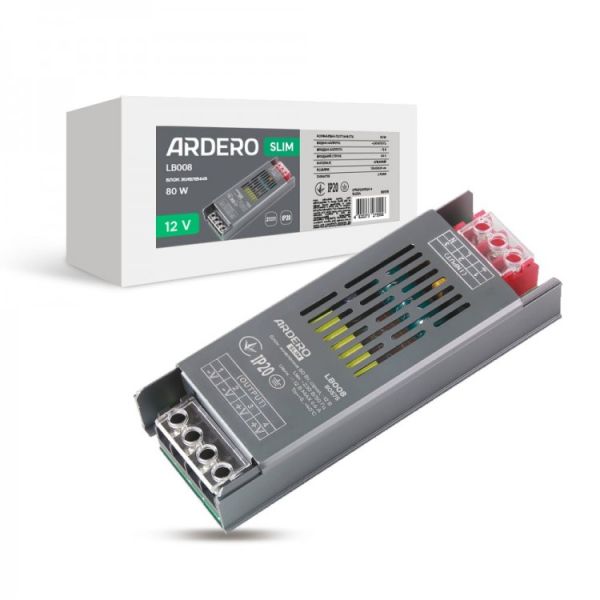 Блок питания 12V DC 80Вт драйвер для LED ленты Ardero LB008 6,6А IP20