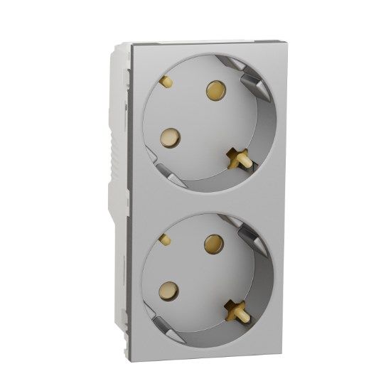 Двойная розетка 45 ° со шторками, с заземлением, алюминий Schneider Electric Unica New NU306730A