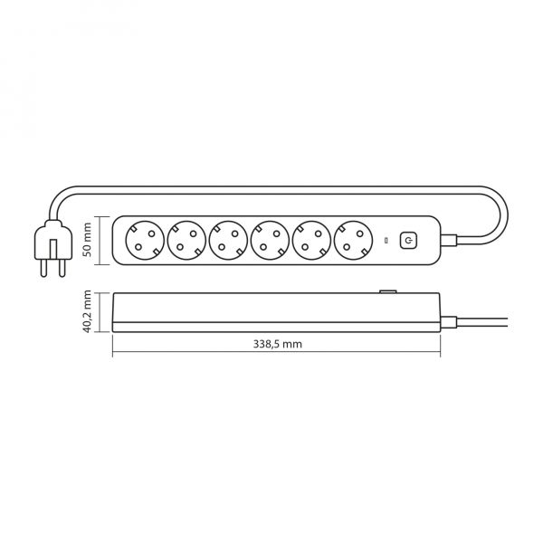 Мережевий подовжувач VIDEX ONCORD з/з 6п 3м (3x1.5мм) з кнопкою Black