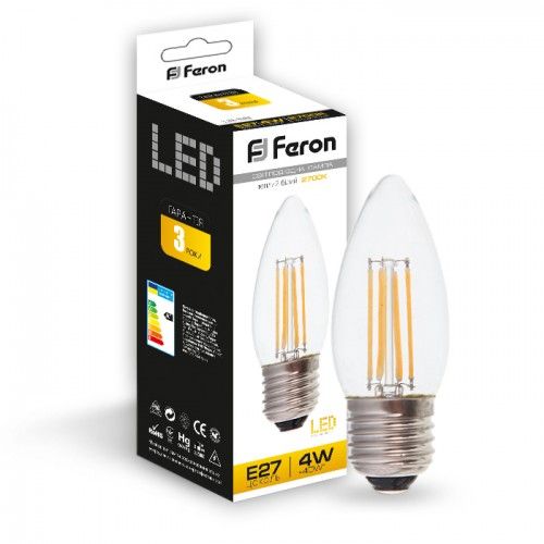 Лампа светодиодная свеча 4W E27 2700K filament Feron LB-58 C37