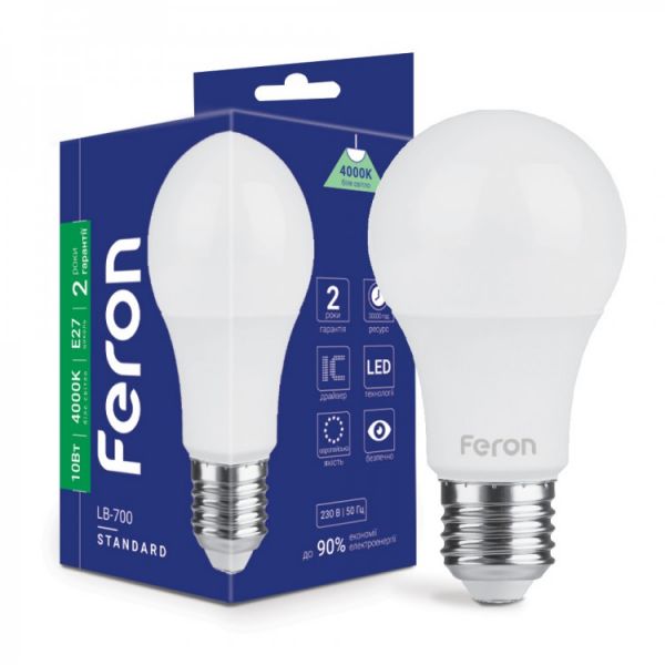 Лампа светодиодная 10W E27 2700K Feron LB-700 A60
