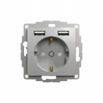 Розетка з заземленням + 2 USB тип А Алюміній Sedna Design Schneider Electric SDD113052
