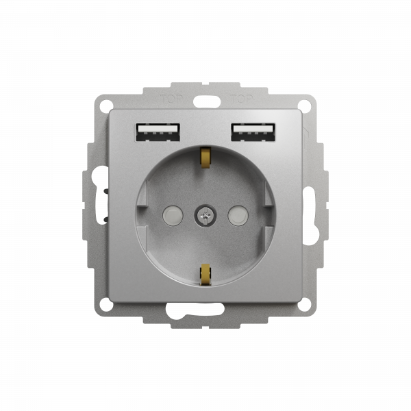 Розетка з заземленням + 2 USB тип А Алюміній Sedna Design Schneider Electric SDD113052