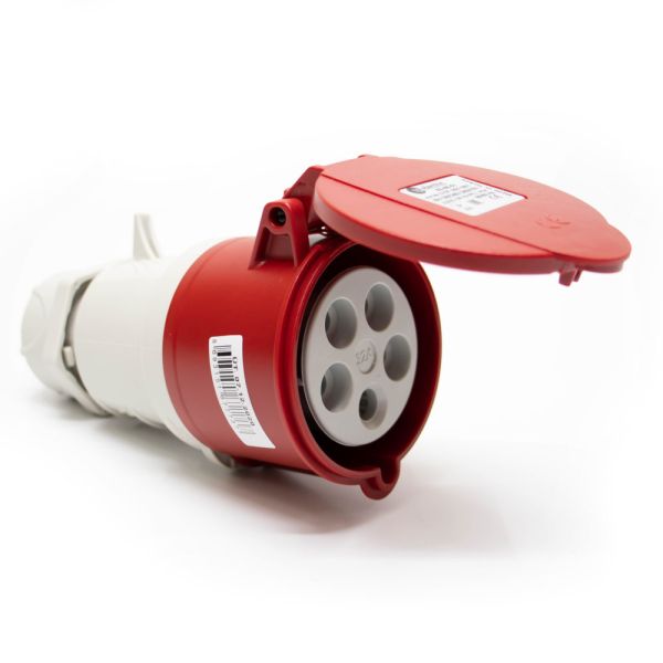Розетка силовая каучук TP electric переносная 32А-5 (3Р+N+РЕ) IP44 серый красный