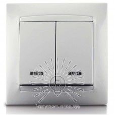 Выключатель двухклавишный + LED подсветка белый Sakura Lemanso LMR1007