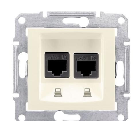 Розетка компьютерная RJ45, кат.5е, UTP двойная, слоновая кость Sedna Schneider Electric SDN4400123