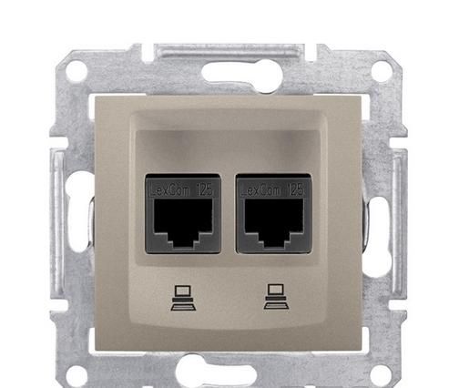 Розетка компьютерная RJ45, кат.5е, UTP двойная, титан Sedna Schneider Electric SDN4400168