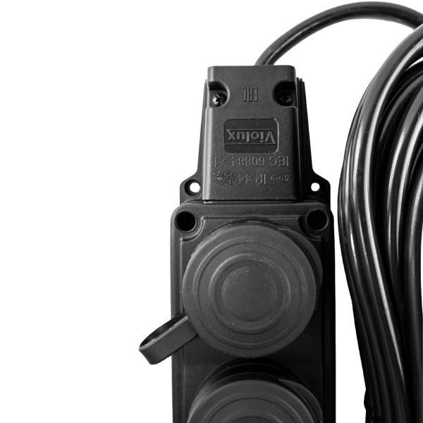 Подовжувач каучуковий 4 гнізда Violux 2х1,5мм2 4p 10м без заземлення IP44 чорний