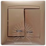 Выключатель двухклавишный + LED подсветка золото Sakura Lemanso LMR1207