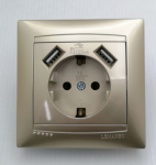 Розетка с заземлением + гнезда 2USB золото Sakura Lemanso LMR1231