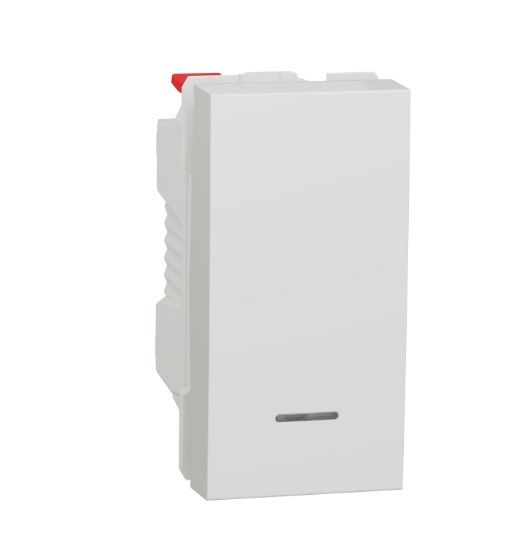 Выключатель 1-клавишный кнопочный с подсветкой схема 1а 10А, 1 модуль Schneider Electric Unica New белый