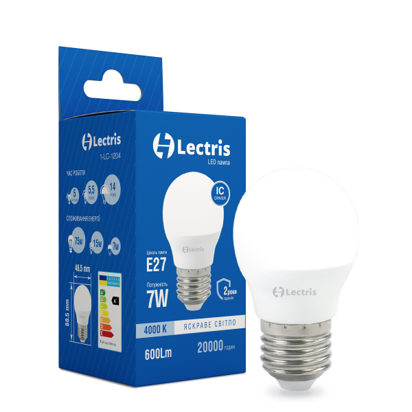 Лампа LED Lectris G45 7W 4000K 220V E27