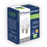Лампа свiтлодiодна свічка (набір 2 шт) 6W E14 4000K Feron LB-737 C37