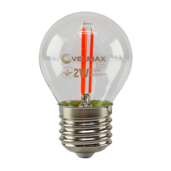 Лампа светодиодная 2W E27 Velmax V-Filament-G45 красная