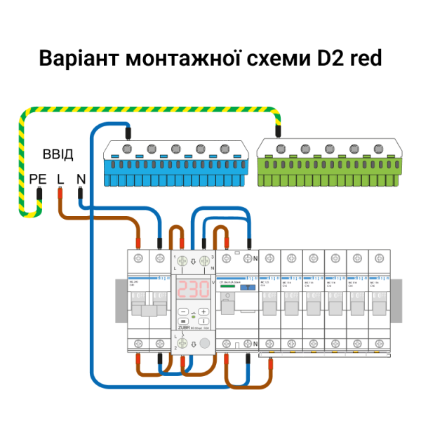 Реле напряжения 32А ZUBR D2-32 red