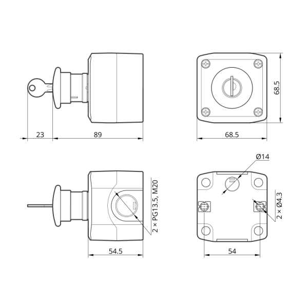 Пост управления одноместный Стоп грибок поворотный с ключом XAL-D184H29 1NC IP54 Takel