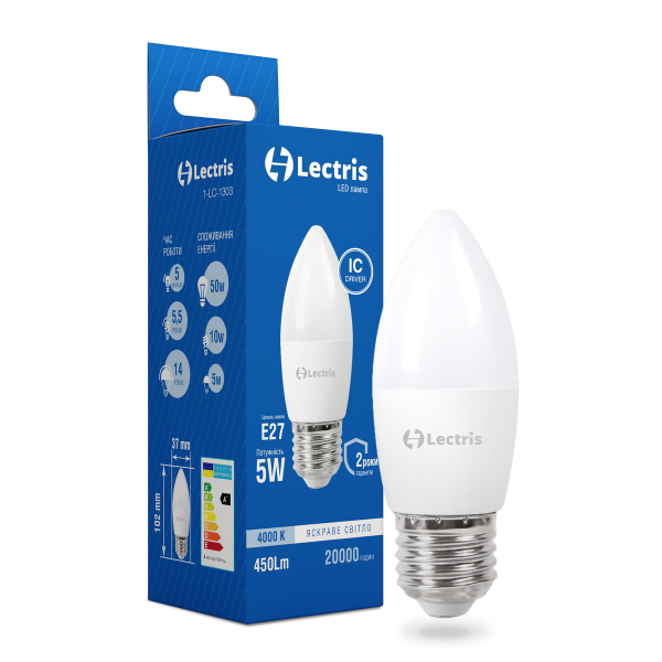 Лампа LED Lectris С37 5W 4000K 220V E27