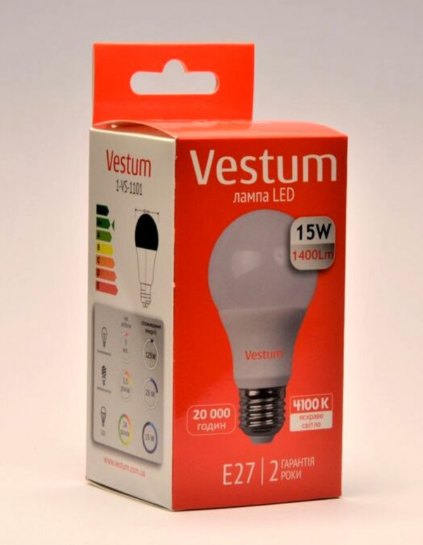 Лампа LED Vestum A65 15W 4100K 220V E27