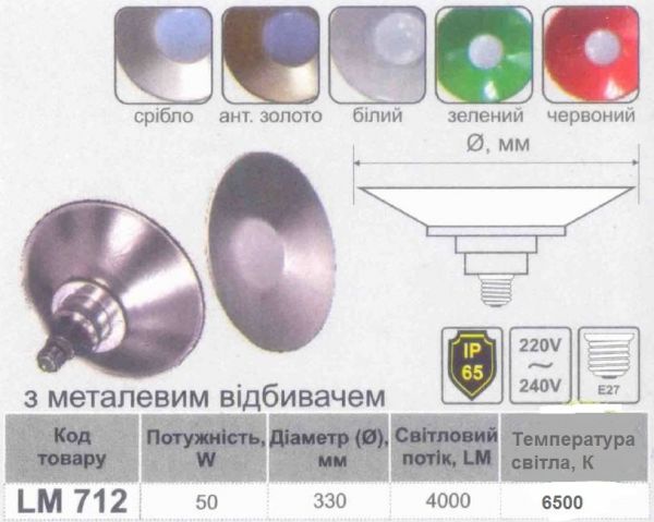 Світлодіодна лампа LED Купол E27/50W - 4000
