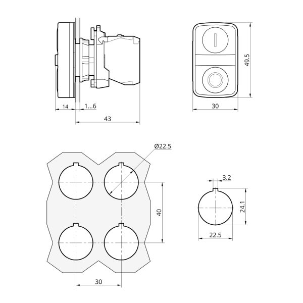 Кнопка управления двойная с подсветкой TK5-AWA8317 стрелки 24v 1NO+1NС  IP66 Takel